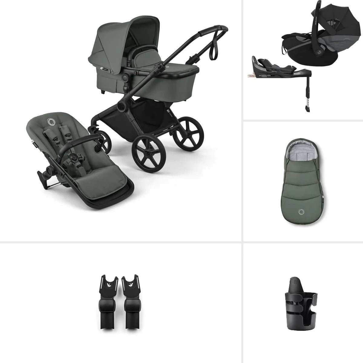 Bugaboo Cub & Maxi Cosi Pebble Slide Pro Ultimate Newborn Bundle - Forest Green